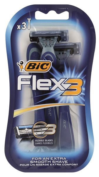 BIC Flex 3 Disposable Razors for Men - Pack of 3 with 3 Movable Blades