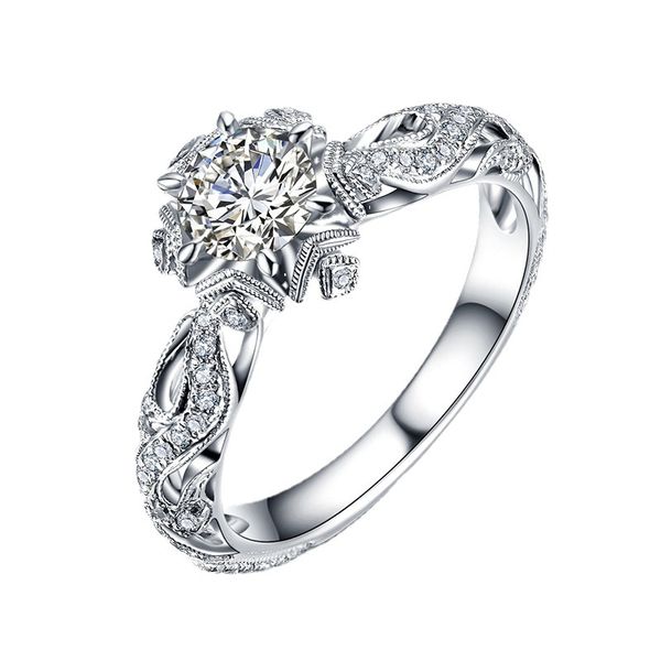 Hollowed-Out Flower &amp; Starry Moissanite Zircon Engagement Ring