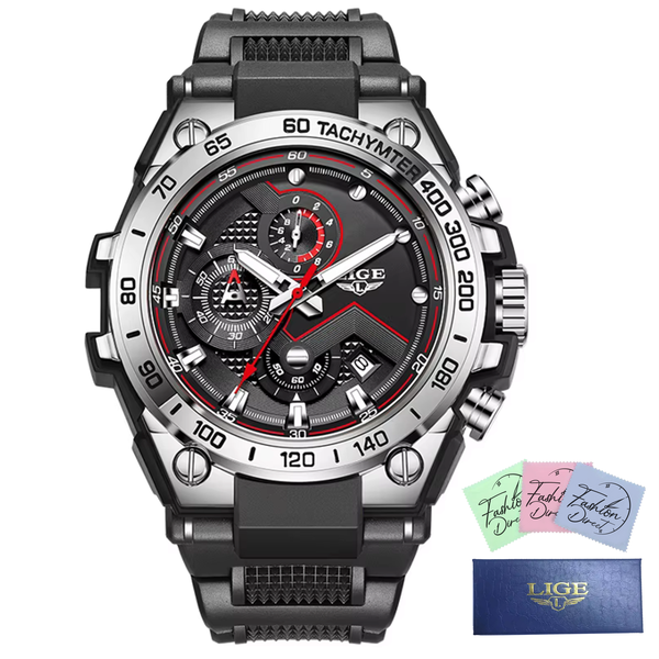 LIGE - Men Luxury Chronograph Polycarbonate &amp; Silicone Sport Watch