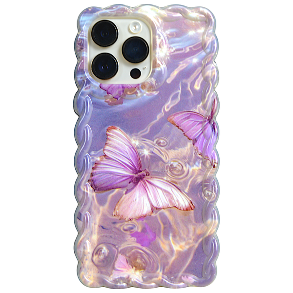 Purple - Phone Case with Butterflies &amp; Pleated Edge - Iphone 14 Pro Max