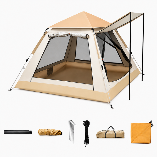 Waterproof Camping Tent with Canopy, Pegs &amp; Ropes - 210 x 210 x 135cm