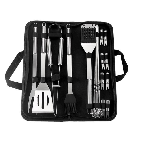 20 Pieces Stainless Steel Braai &amp; Grill Tool Set with Case