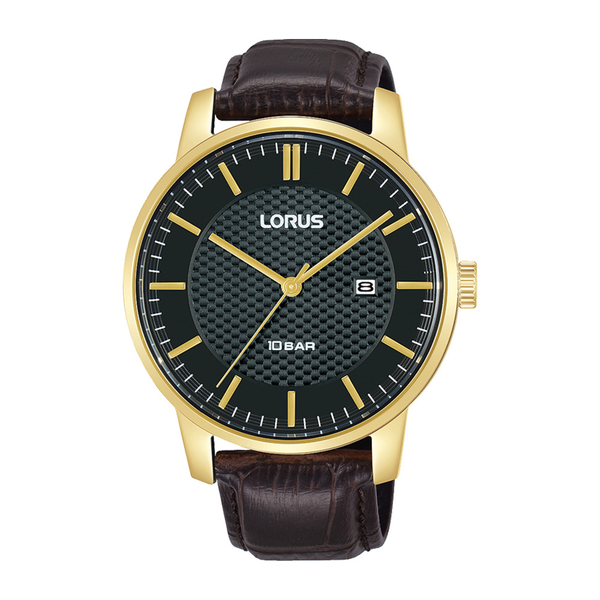 Lorus Men's Black And Gold Leather Watch