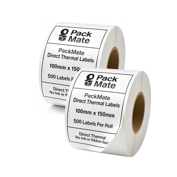 PackMate Direct Thermal Labels 100mm x 150mm - 500 Labels Per Roll (2 Pack)
