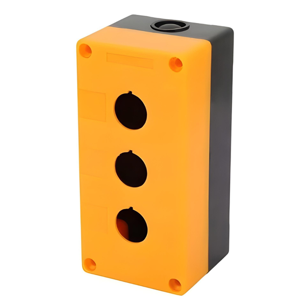 HKD BX3-22 Push Button Enclosure - 3 Hole, 22mm, IP65, Yellow
