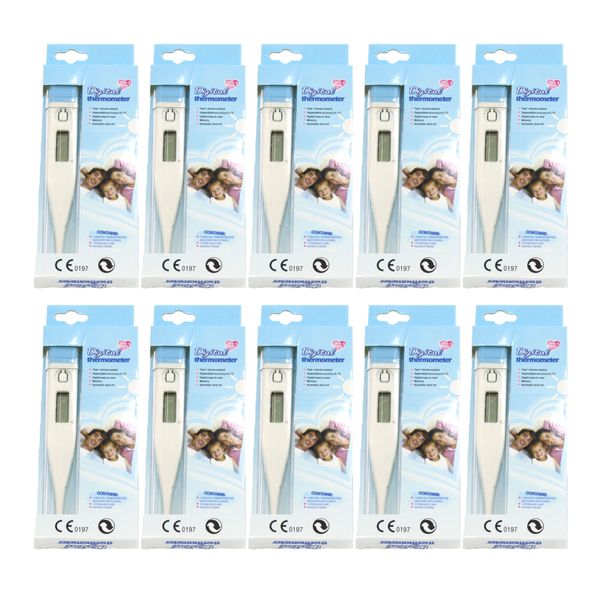 Portable Digital Thermometer With Storage Case &amp; Batteries - 10 Pack