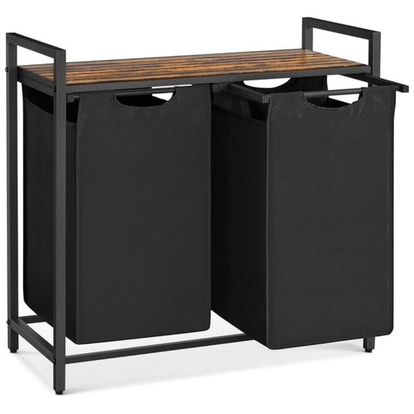 Lifespace Rustic Industrial Double Laundry Basket Hamper with Sorting Shelf