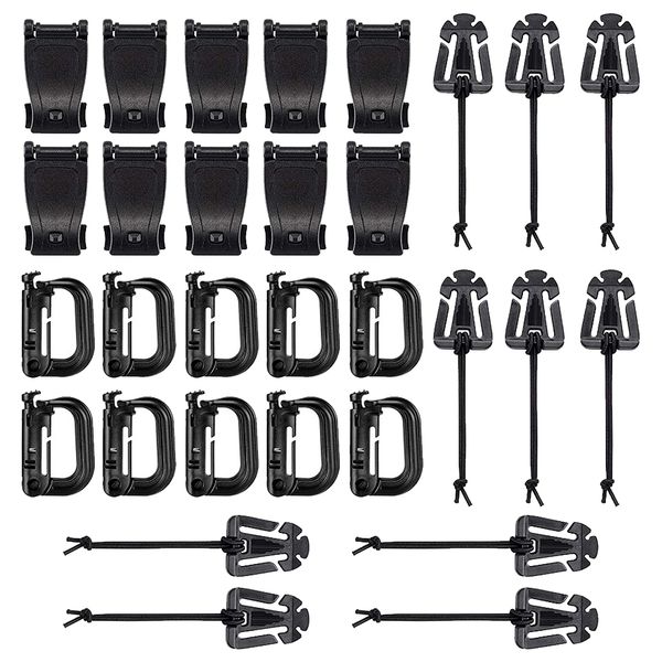 Multiuse Tactical Backpack D-Ring Grimloc Locking Gear Clip Kit - 30 Pieces