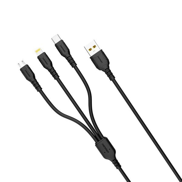 3 in 1 CHARGING AND DATA TRANSFER CABLE - BLACK