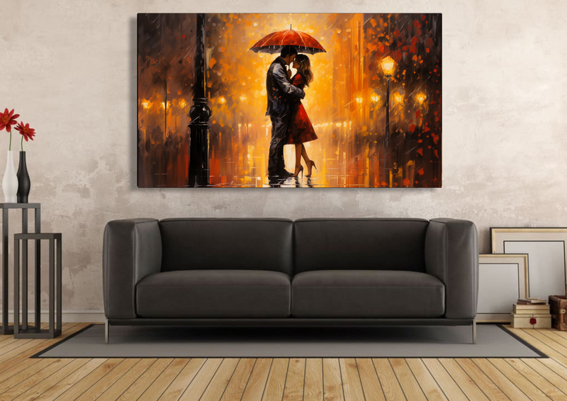 Canvas Wall Art - A Kiss in the Rain - HC0916