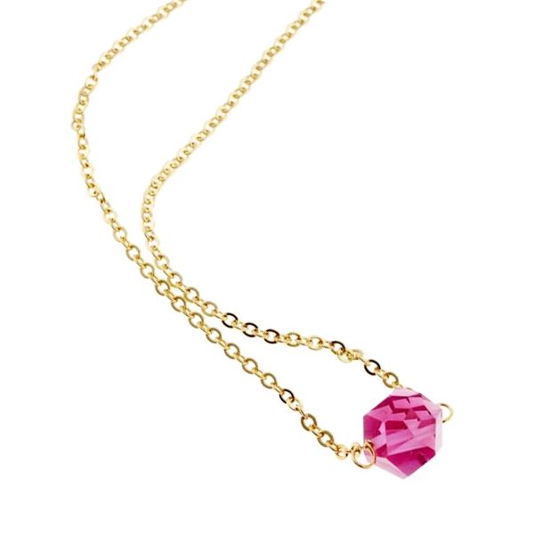 Ladies Pink Crystal Gold Necklace