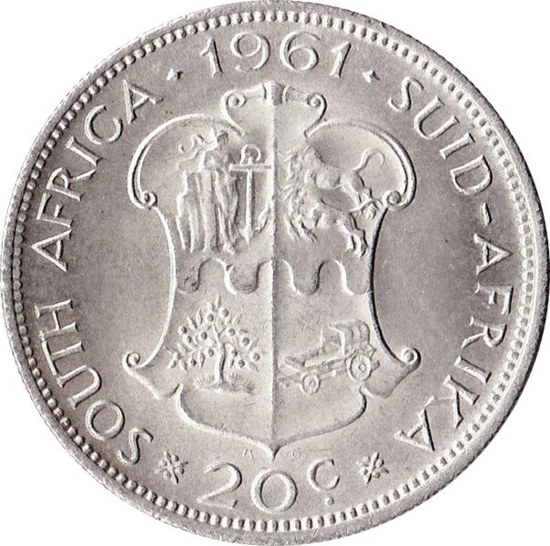 1961 South Africa 20 Cents Silver Coin 1st Decimal Series
