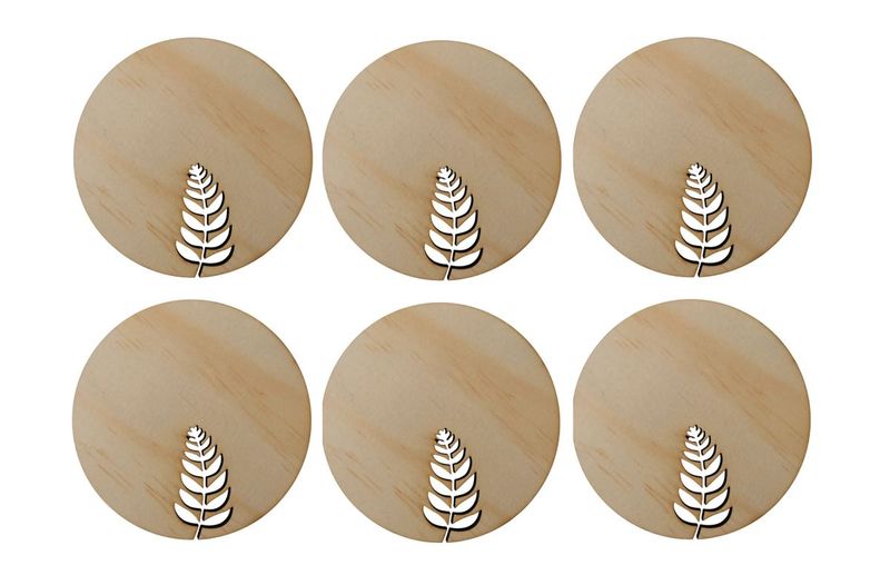 Wooden Fern Cutout Cup Coasters - Set of 6