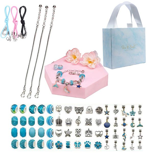 Girls Teen Charm Bracelet Making Kit DIY Kids Pop Beads+Hexagon Gift Box