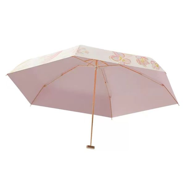 Golden Butterfly Pink Mini Sun Umbrella | Double-Bone Fiberglass 2-in-1