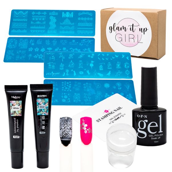 Glam It Up Girl/UV Gel Nail Art Stamping Kit - 9 Piece
