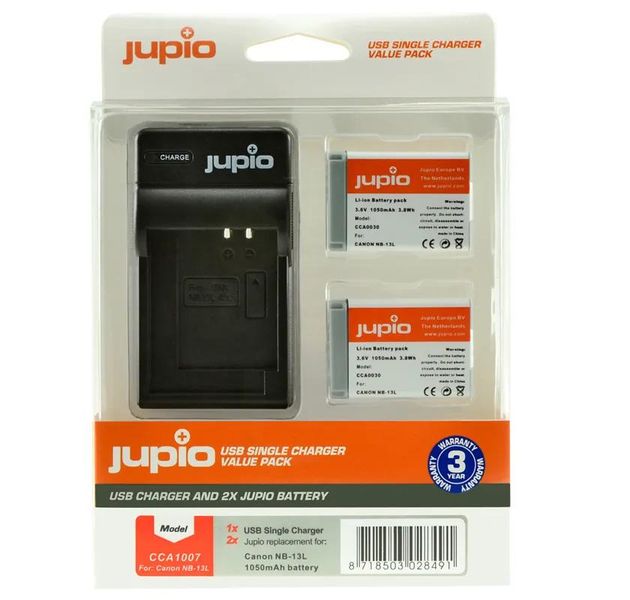 Jupio Value Pack x2 Battery for Canon NB-13L + USB Single Charger