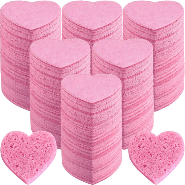 100 Count Compressed Facial Sponges Heart Shape Face Sponges