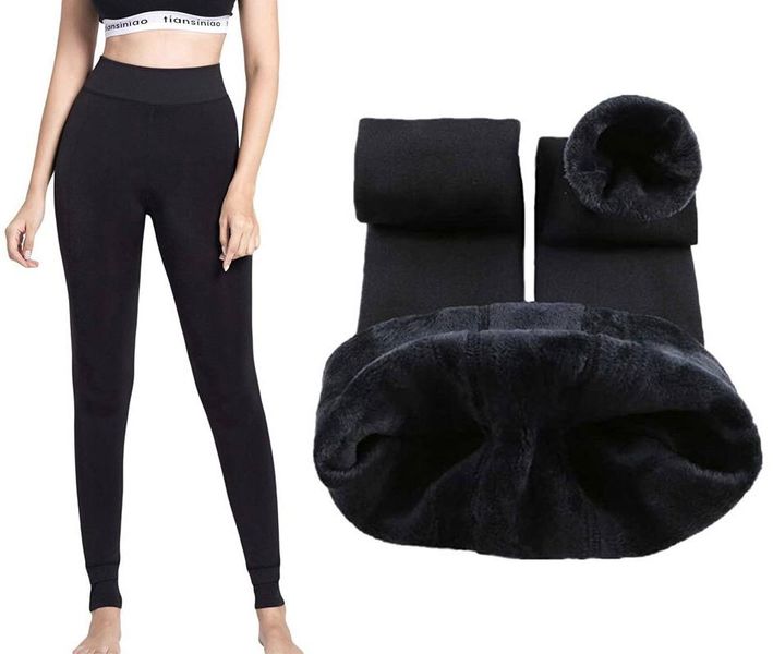 Women Thick Fur Lined Warm Leggings - Black