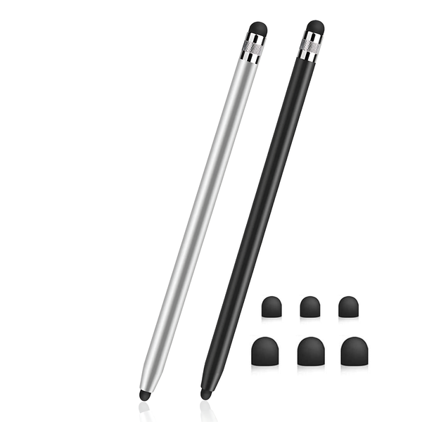 Miccory - Duo Silicone Tip Stylus Pen &amp; Extra Tips (Black &amp; Silver Set)