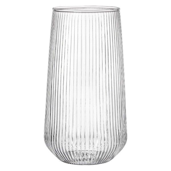 1 Piece - Water Glass With Vertical Ribbed Design - Transparent