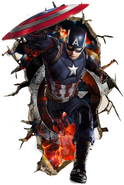 60x90cm - Superhero Wall Stickers 3D - Captain America - Wall Decal