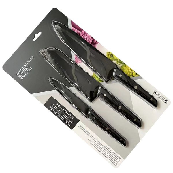 3-piece Black kitchen Knife Set 25cm, 31.5cm, 34cm.