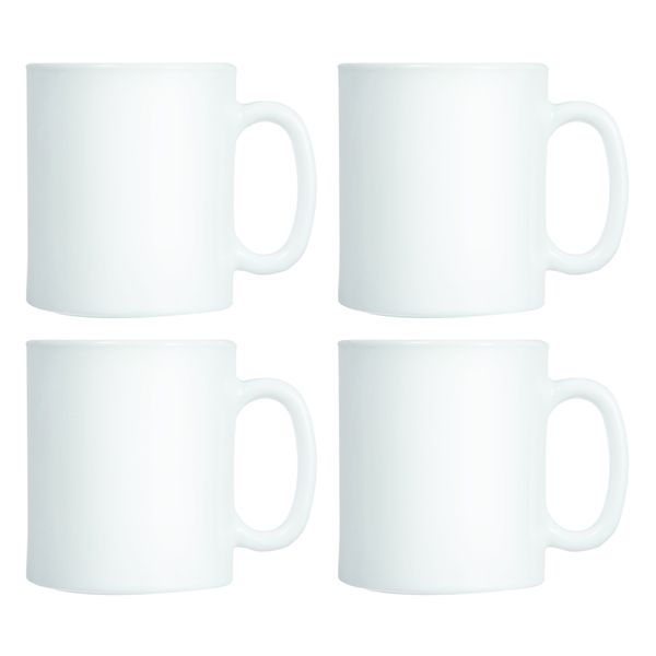 Luminarc White Opal Glass Can Shape Coffee Mug 4 Pack, 320ml