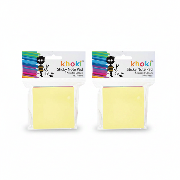 Khoki Self-Stick Note Pads 360 Sheets Assorted Colours for Office - 2 Pack