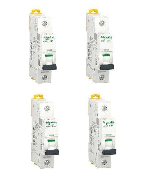 Schneider Electric 2Amp Circuit Breaker iC60H 1 Pole - 4 Pack