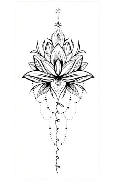 Lotus Totem Flower Semi-Permanent Tattoo - Black