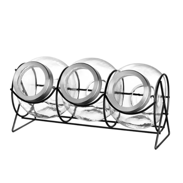 3-Piece Glass Spice Jar Set with Rack - 200ml Each