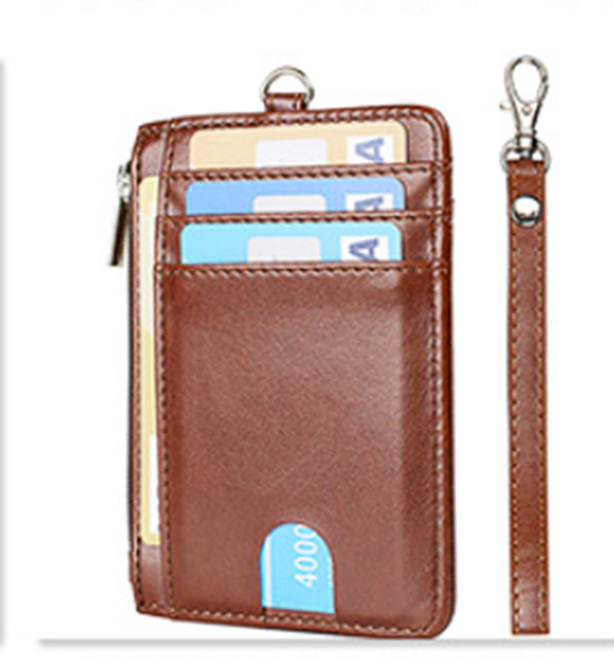 Genuine Leather Card Holder With Zipper Coin Bag - brown