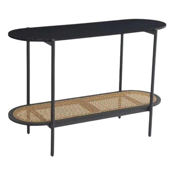 Oval Rattan Coffee Table, Modern Black Wood Coffee Table