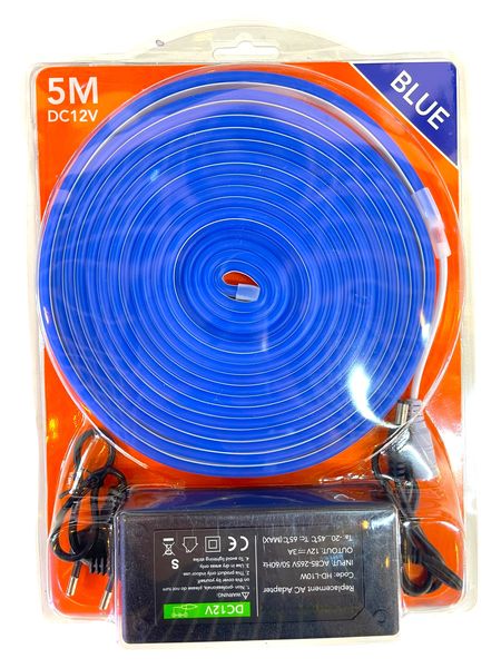 12V Blue Neon Flex LED Strip Light 5M with Power Supply