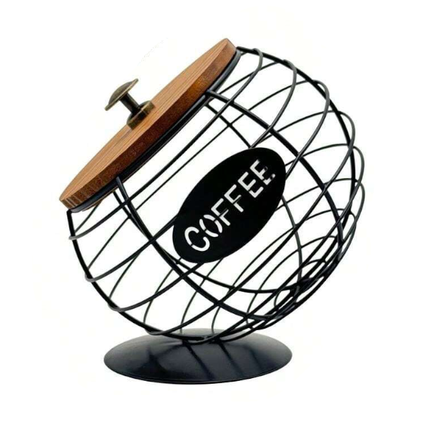 Spherical Ironwood Coffee Capsule Storage Basket - Black