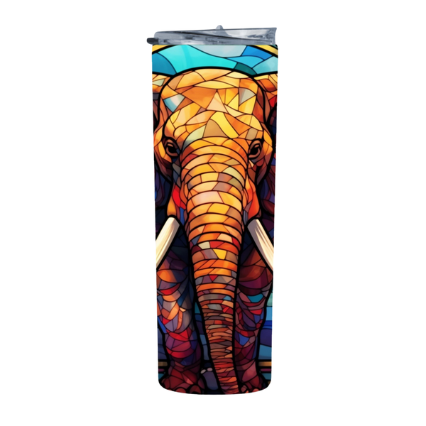 Orange Blue Glass Stained Elephant 4 20 Oz Straight Skinny Tumbler 239