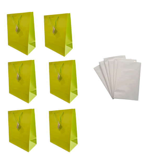 Lime Green Gift Bag &amp; Tissue Paper Set - 6 Bags