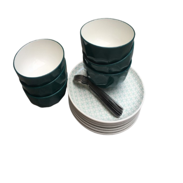 Mint Plates Green Bowls Ceramic Dinnerware Set -18 Pieces