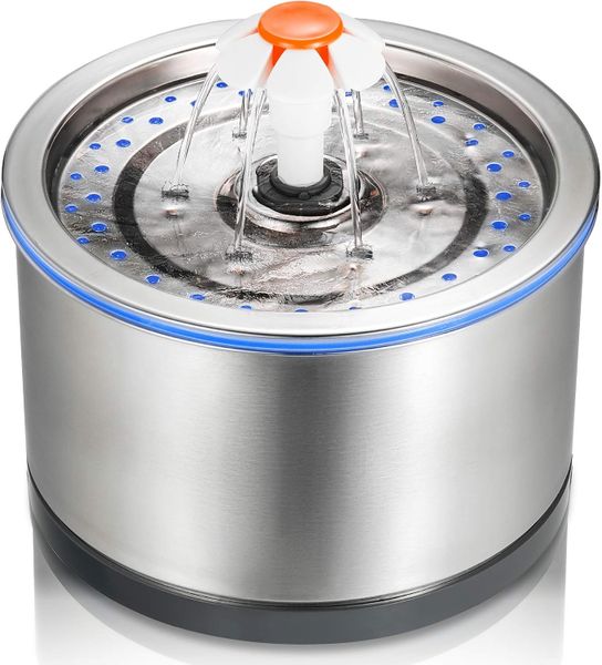 2.5L Stainless Steel Ultra Quiet Pet Fountain For Cats Dogs Round