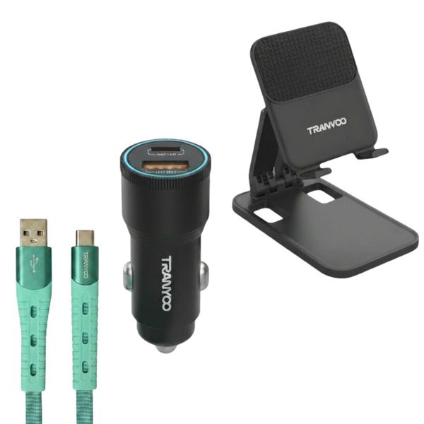 Tranyoo 3in1 Kit - 48w Tast Car Charger, USB to C Fast Cable &amp; Phone Stand