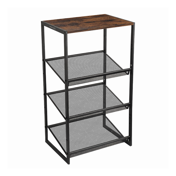MIkaco Metal Mesh Shelves Shoe Organizer Rack w/ Wooden Top- 4-Tier