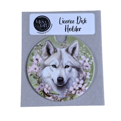 Dog & Flowers Licence Disk Holder - Beautiful Siberian Husky Image