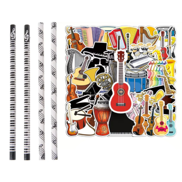 Music Themed Pencils x3 with Music Themed Stickers x50