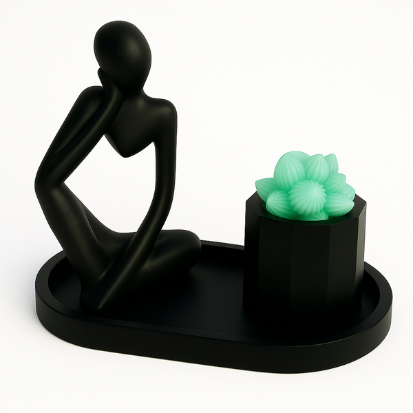 Hollow Man Figurine with Candle Succulent on Tray -Elegant Cement Ornament