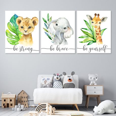 Nursery Wall Art Baby Animals Set Of 3x A4 In South Africa Takealot Com - Baby Wall Art For Nursery