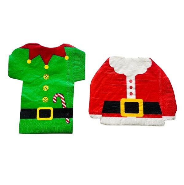 Die-Cut Christmas Paper Serviettes - Santa &amp; Elf (Set of 40)