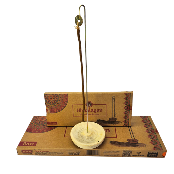Himalayan Natural Rope Incense (10 Ropes) with Incense Holder- Rose