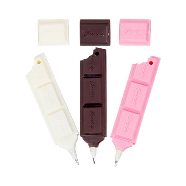 3 Piece - Cartoon Chocolate Ballpoint Pen Set - Pink, Brown &amp; White