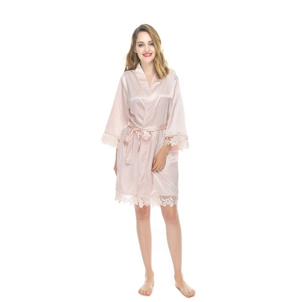 Women's Satin Silk Lace Kimono Robe Bride/Bridesmaid Wedding Party